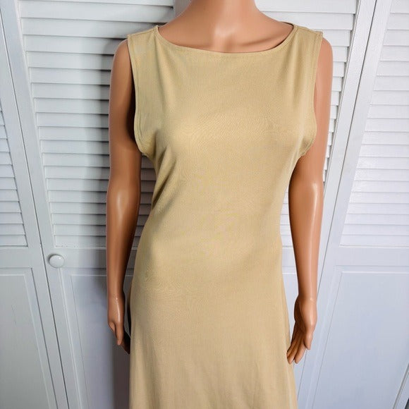 NEW WEWOREWHAT Boat Neck Cotton Rib Midi Dress in Beige Size Large