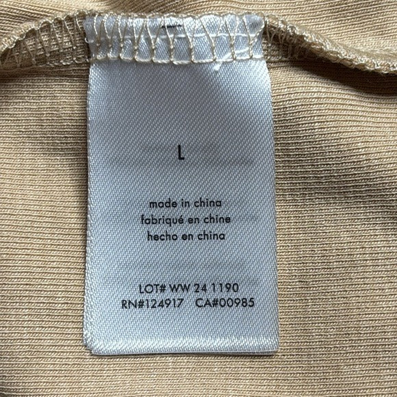 NEW WEWOREWHAT Boat Neck Cotton Rib Midi Dress in Beige Size Large