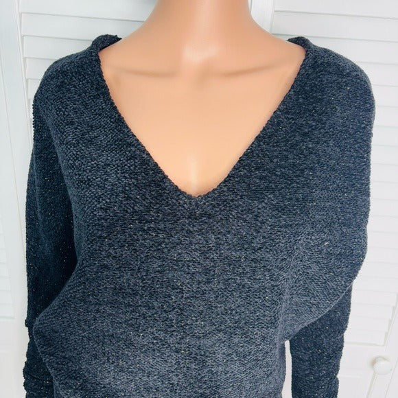 NEW WHITE HOUSE BLACK MARKET V-Neck Chenille Pullover in Black and Gold Size Small