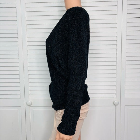 NEW WHITE HOUSE BLACK MARKET V-Neck Chenille Pullover in Black and Gold Size Small