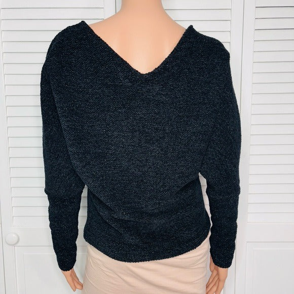 NEW WHITE HOUSE BLACK MARKET V-Neck Chenille Pullover in Black and Gold Size Small
