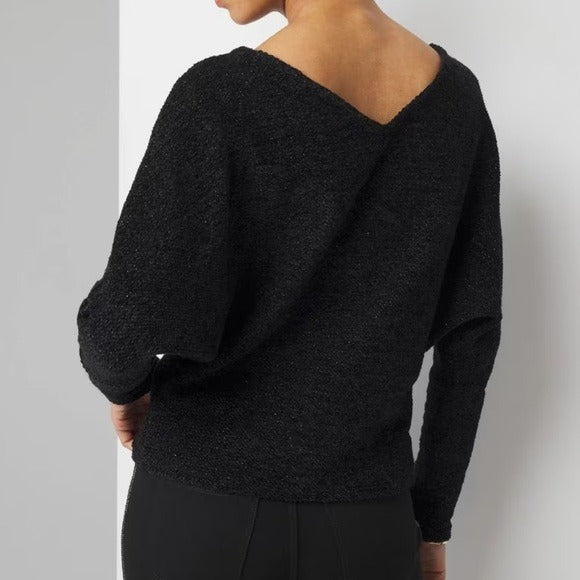 NEW WHITE HOUSE BLACK MARKET V-Neck Chenille Pullover in Black and Gold Size Small