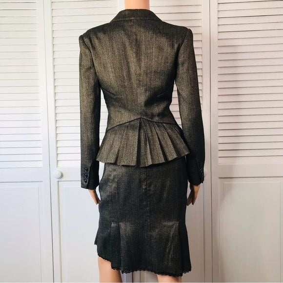 BEBE Brown Lace Trim Skirt Suit Size 2