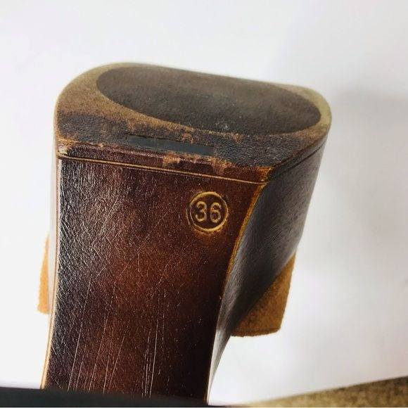 STEVE MADDEN Camel Suede Wooden Platform Heels