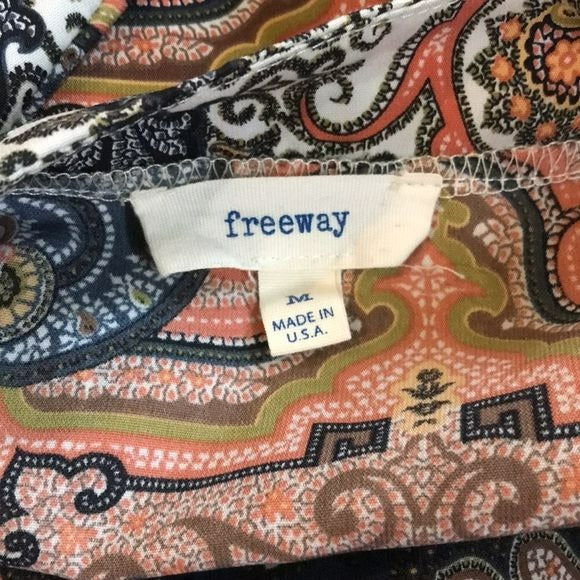 FREEWAY Blue Paisley Short Sleeve V-Neck Dress Size M