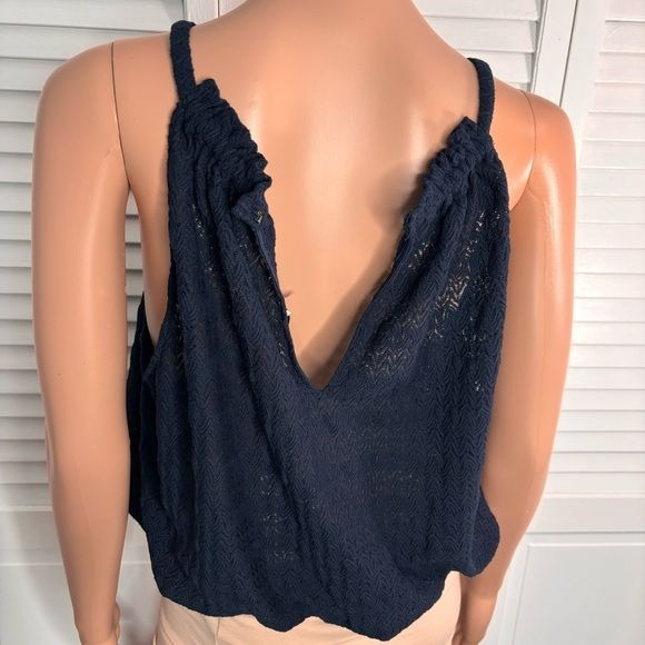 *NEW* RAMY BROOK Navy Blue Texture Noah Sleeveless Tank Top Shirt Size Large