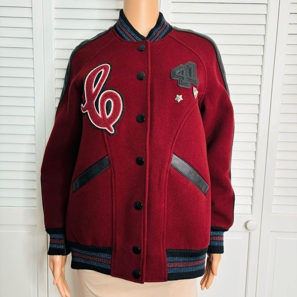 COACH Runway Collection Burgundy Oversized Varsity Jacket Size XS