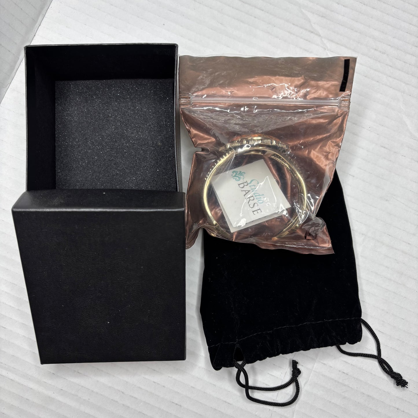 STUDIO BARSE Rare Brecciated Jasper Large Ornate Brass Cuff Bracelet