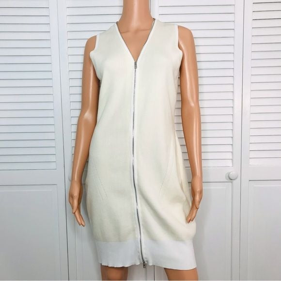 RAG & BONE Vivienne Ribbed Ivory Zip Dress Size L
