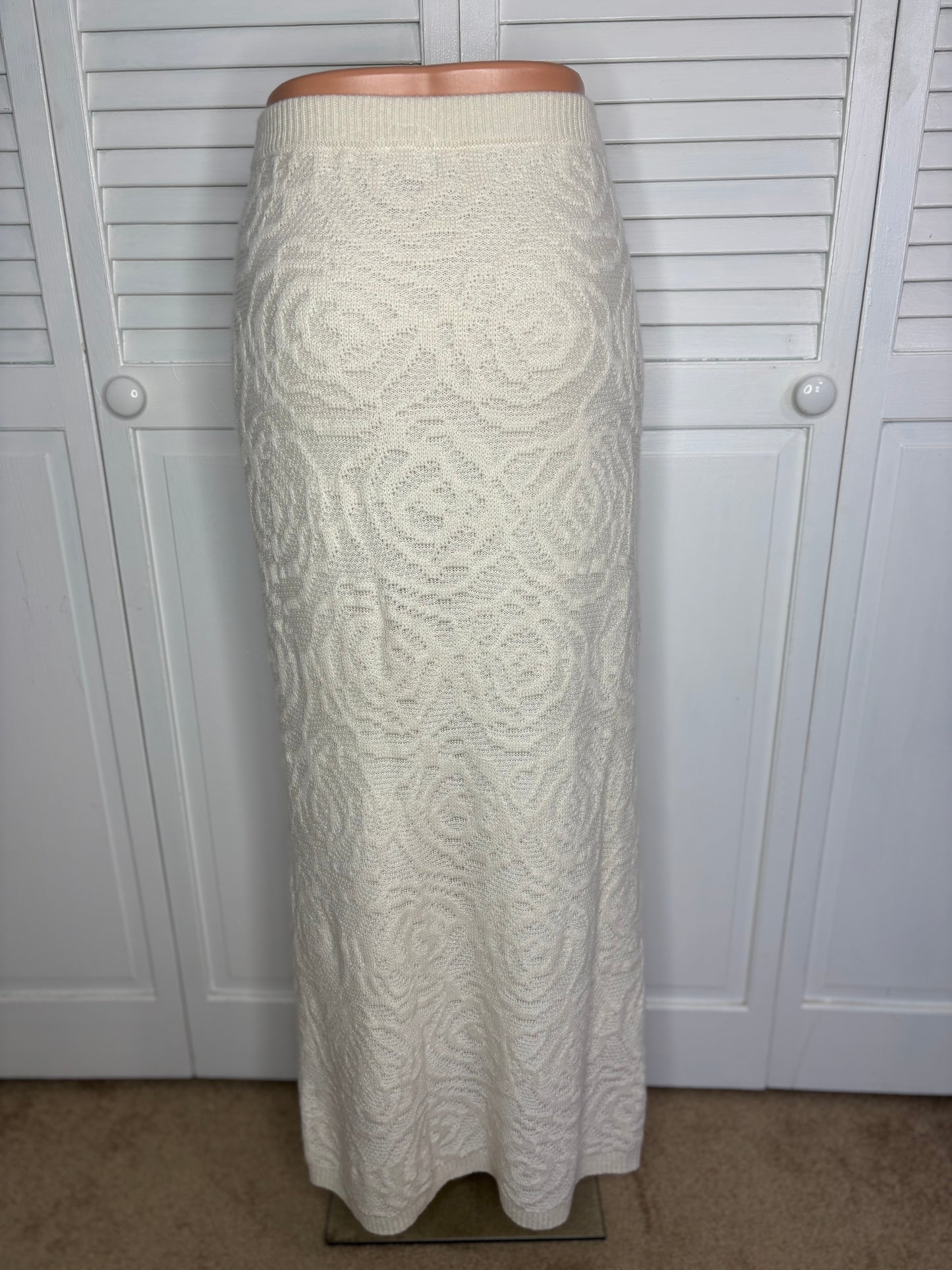 REFORMATION Cream Rose Patterned Cashmere & Linen Blend Skirt Size Medium