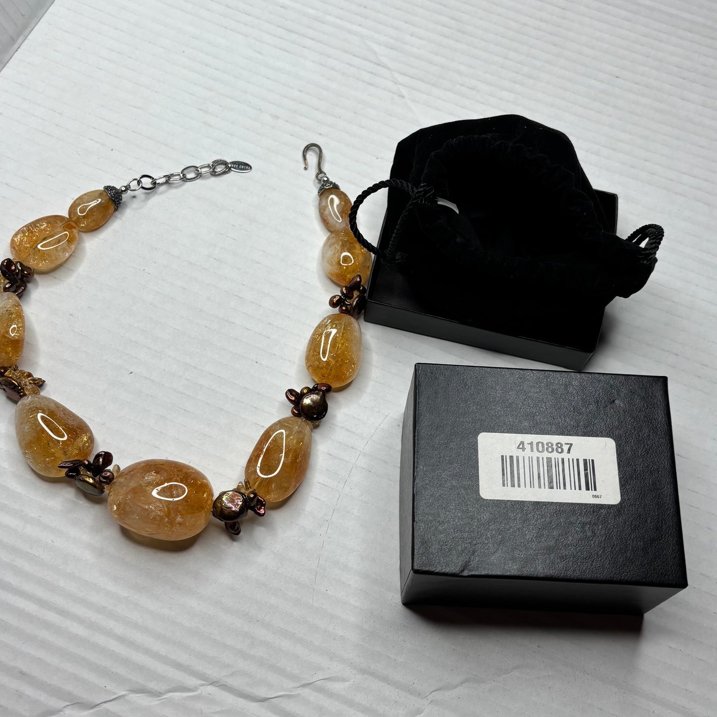DEB GUYOT Sterling Silver Citrine & Baroque Pearl Necklace