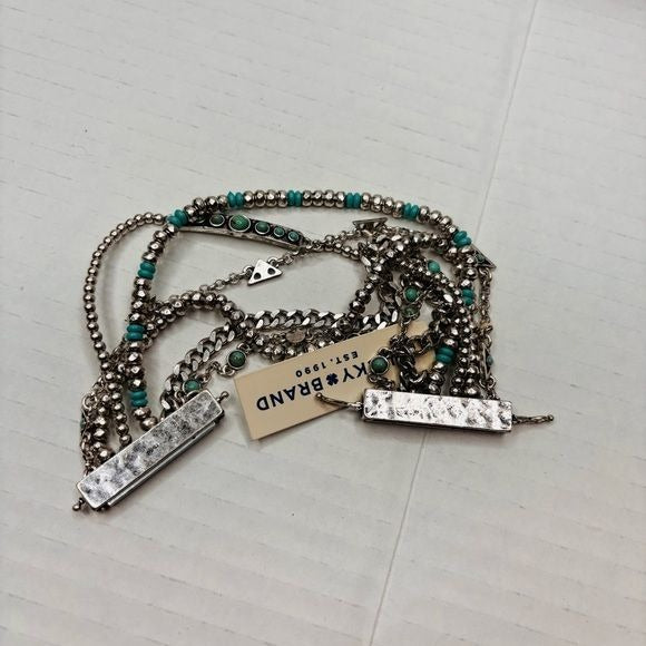 *NEW* LUCKY BRAND Silver Layered Turquoise Bead Bracelet