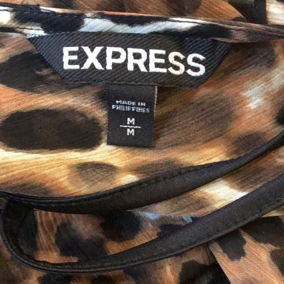EXPRESS Brown Animal Print Short Sleeve Chiffon Dress Size M