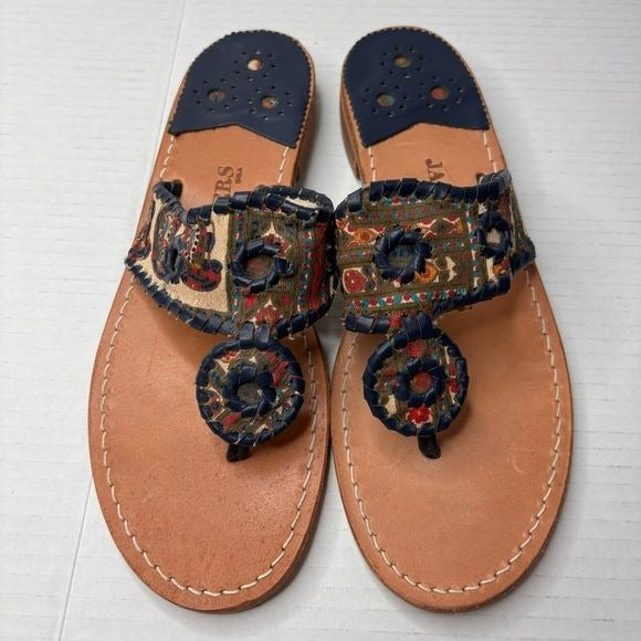 JACK ROGERS Vera Bradley Navajo Tapestry Navy Leather Thong Sandals Size 8