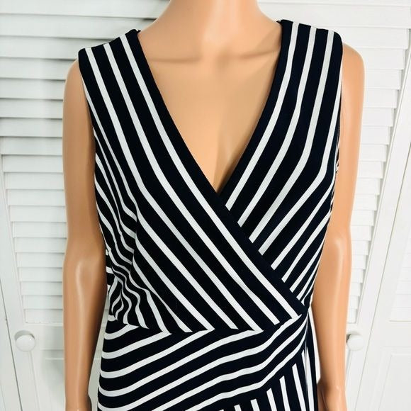 JOSEPH RIBKOFF Midnight Blue Sleeveless Mock-Wrap Dress Size 14