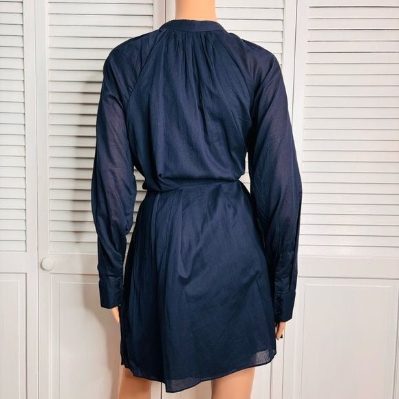 *NEW* REBECCA TAYLOR Navy Blue Long Sleeve Cotton Shift Dress Size M