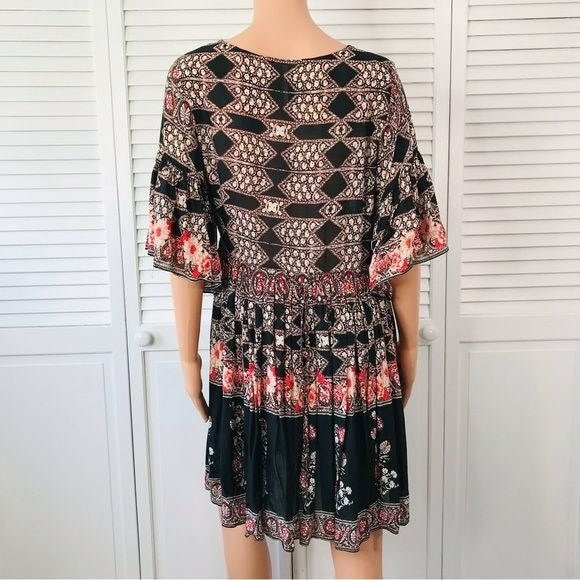 FREE PEOPLE Black Multi Bohemian Style Dress Size M