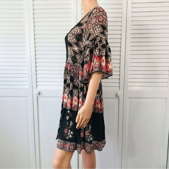 FREE PEOPLE Black Multi Bohemian Style Dress Size M
