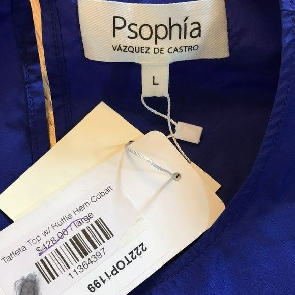 PSOPHIA Cobalt Taffeta Peplum Ruffle Hem Top Size L *NEW*