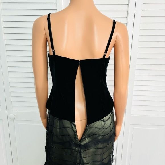 PAPELL BOUTIQUE Evening Black Green Velour Corset Dress Size 8