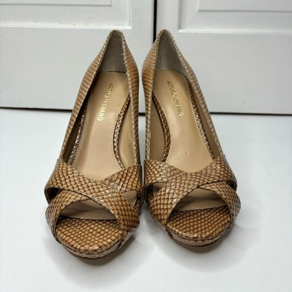 ARTURO CHIANG Alexis Snakeskin Leather Peep Toe Pumps