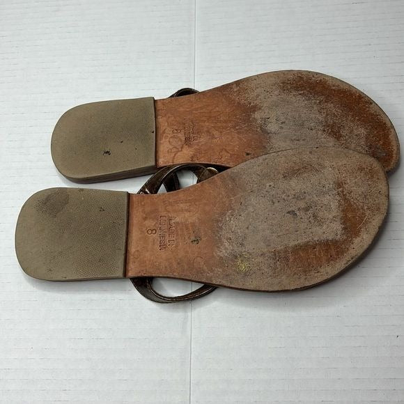 MYSTIQUE Brown Crystal Slip On Leather Sandals Size 8