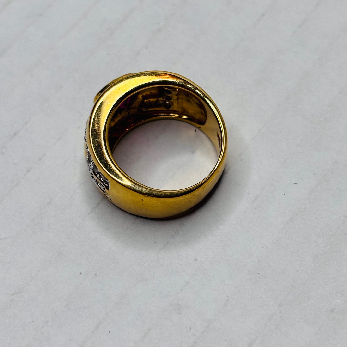 14K Yellow Gold “LOVE” with Ruby Heart and Diamond Set Gold Vintage Ring Size 7