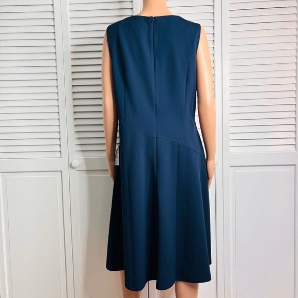 *NEW* LONDON TIMES Navy Blue Asymmetrical Detail Dress Size 16