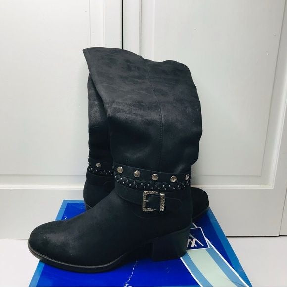 *NEW* WHITE MOUNTAIN Paulina Black Waxy Fabric Tall Boots Size 9