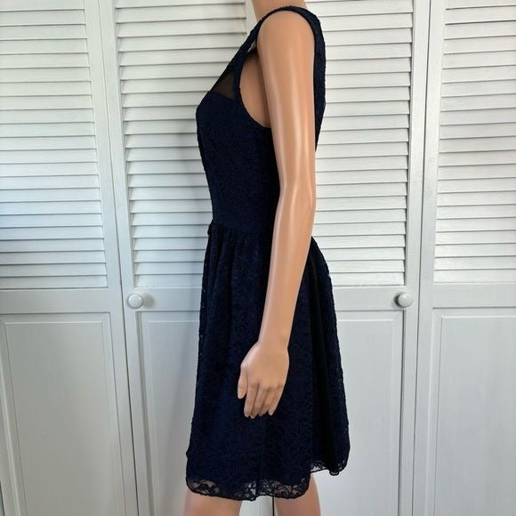 ABS Allen Schwartz Navy Blue Lace Sleeveless Fit & Flare Dress Size 6