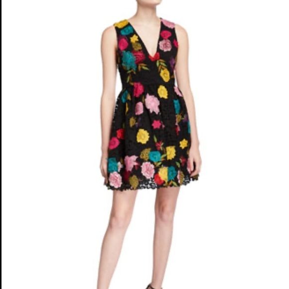 ALICE + OLIVIA Becca Floral-Appliquéd Embroidered Corded Lace Dress