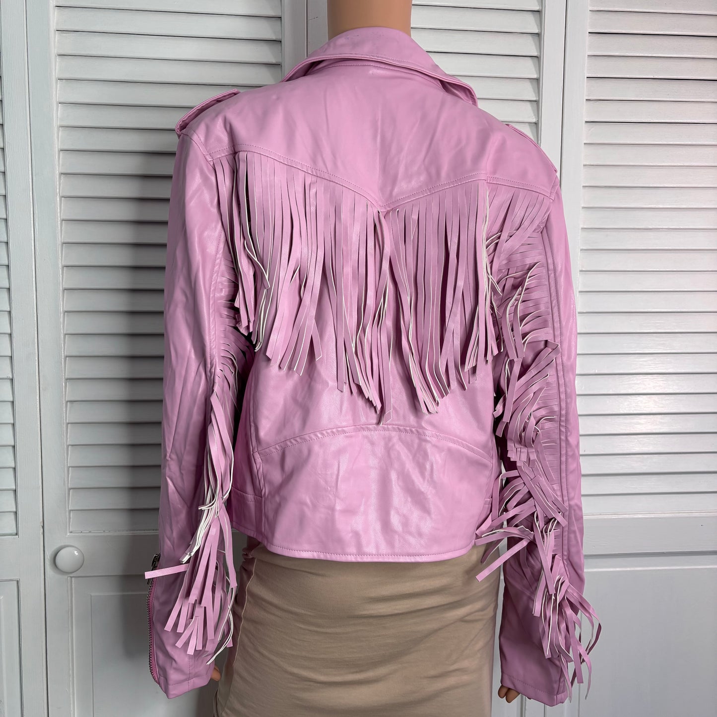 *New* BUDDY LOVE Francesca Fringe Vegan Leather Jacket in Pink Size Large