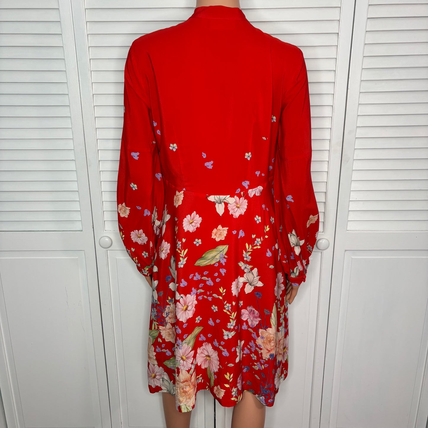 ANTHROPOLOGIE Moulinette Soeurs Lilly Silk Tie-Neck Midi Dress Size 8