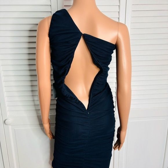 *NEW* LOVE BY DESIGN Navy One-Shoulder Bodycon Midi Dress Size XS