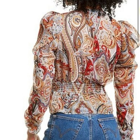 LINI Blue Multi Paisley V-Neck Long-Sleeve Blouse Size XS *NEW*