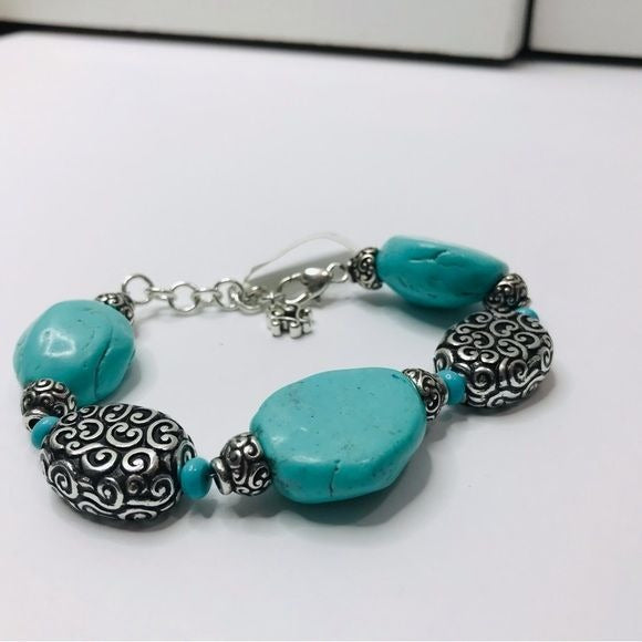 BRIGHTON Full Moon Rising Silver Turquoise Stone Bracelet *NEW*