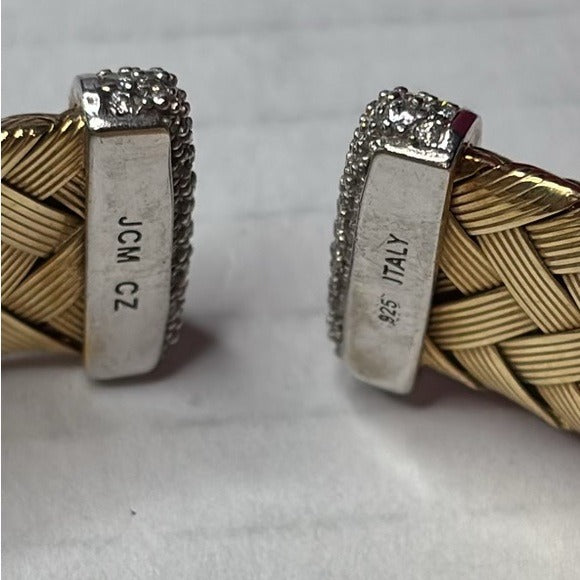 NYC II Sterling Silver Vintage Pave CZ Encrusted Woven Braid Cuff Bracelet