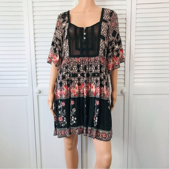 FREE PEOPLE Black Multi Bohemian Style Dress Size M