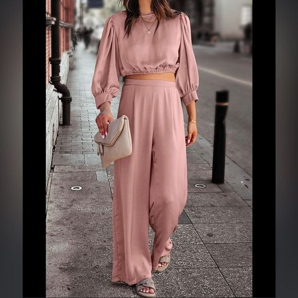 *NEW* PRETTYGARDEN Blush Pink 2 Piece Satin Outfit