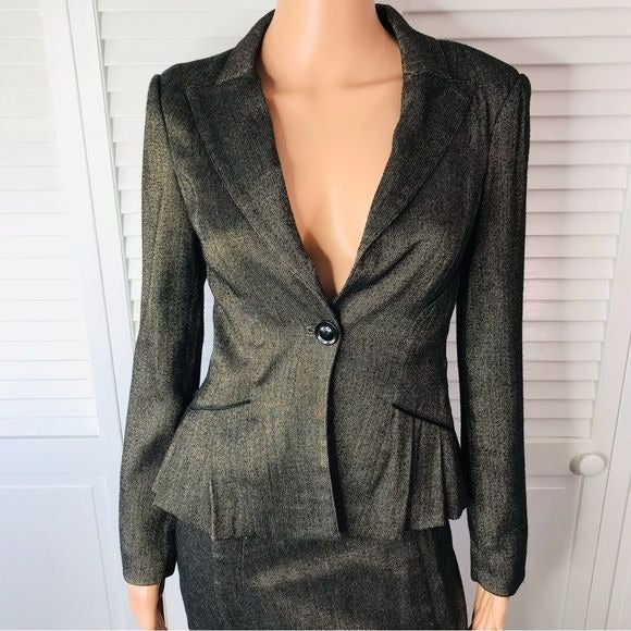BEBE Brown Lace Trim Skirt Suit Size 2