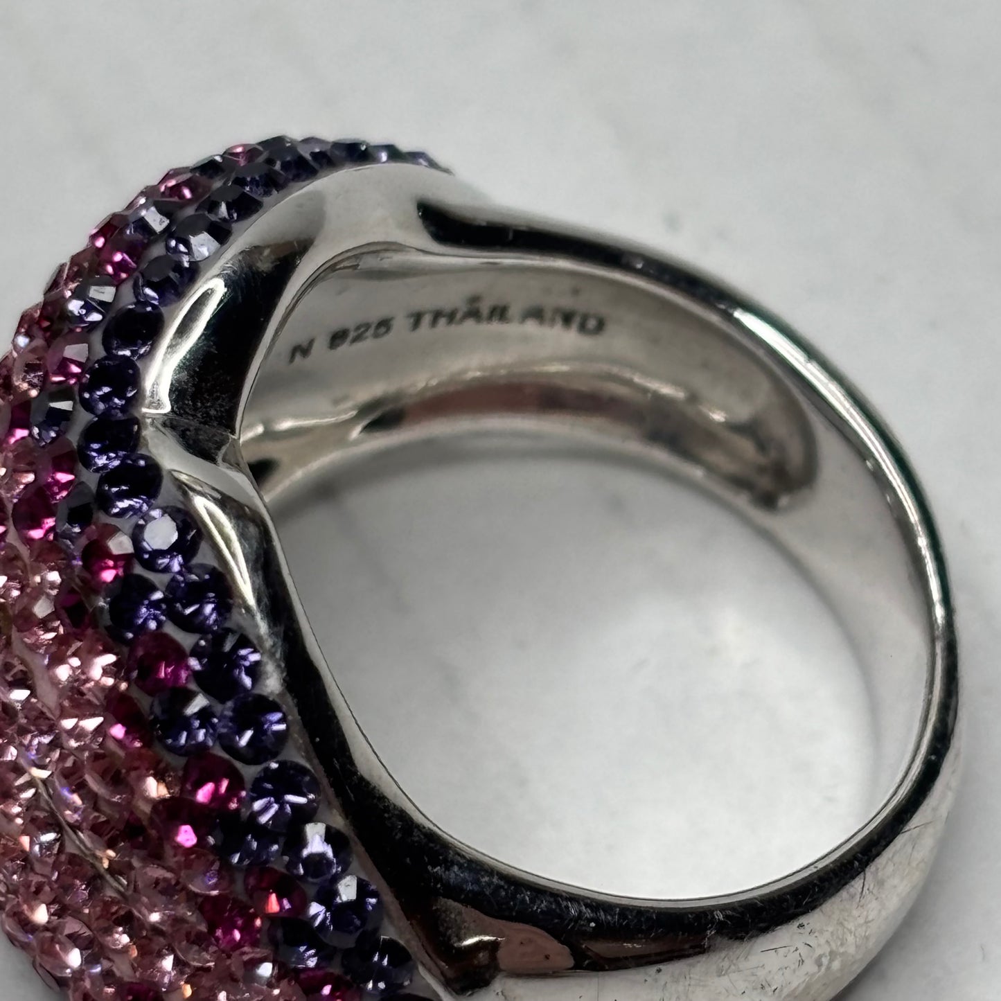 Sterling Silver Ombré Pave Lips Cocktail Ring Size 8