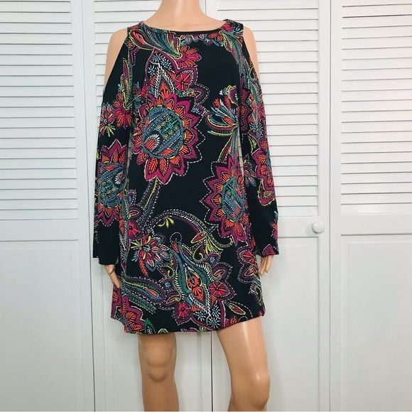 TRINA TURK Cold Shoulder Multicolor Mini Dress Size M