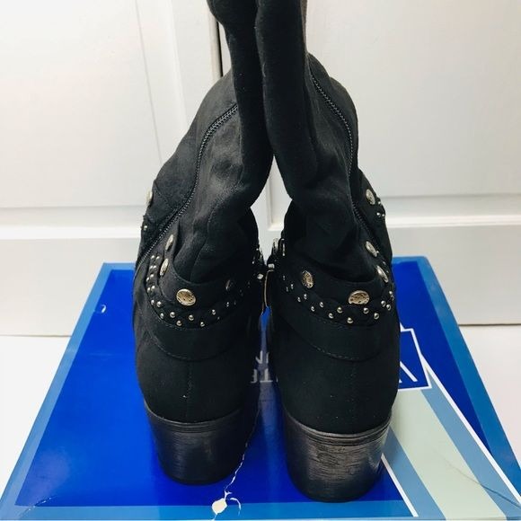 *NEW* WHITE MOUNTAIN Paulina Black Waxy Fabric Tall Boots Size 9