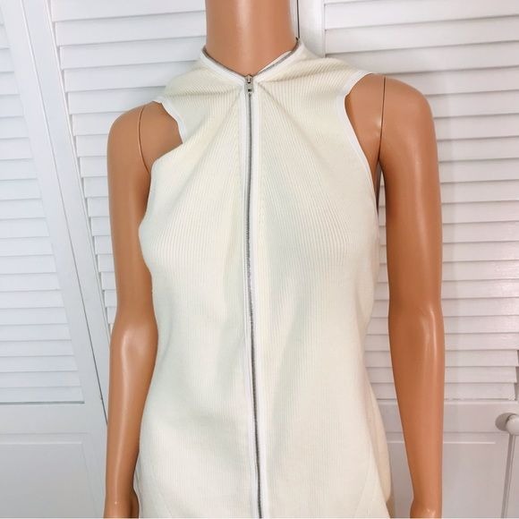 RAG & BONE Vivienne Ribbed Ivory Zip Dress Size L
