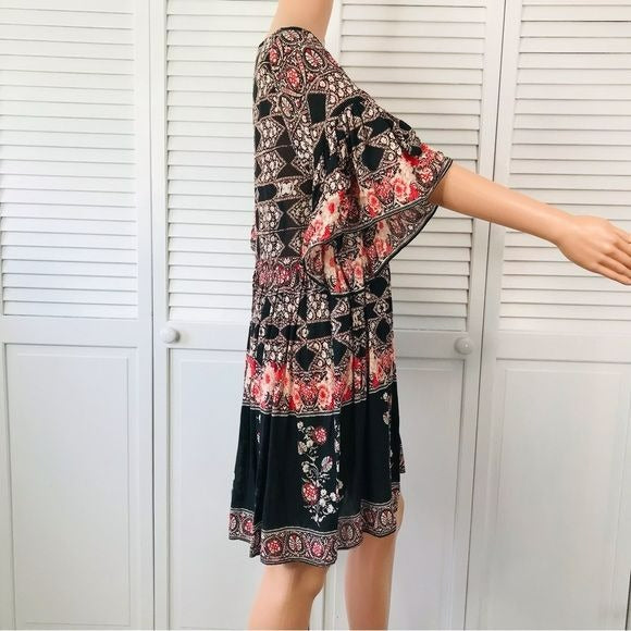 FREE PEOPLE Black Multi Bohemian Style Dress Size M