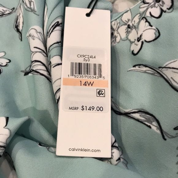 *NEW* CALVIN KLEIN Blue White Floral Print Classic Fit & Flare Dress Size 14W