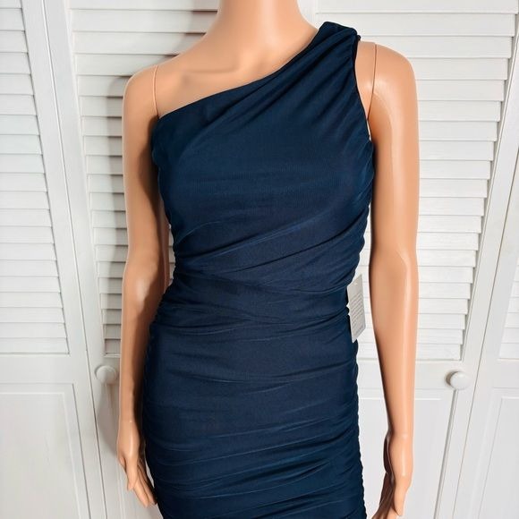 *NEW* LOVE BY DESIGN Navy One-Shoulder Bodycon Midi Dress Size XS