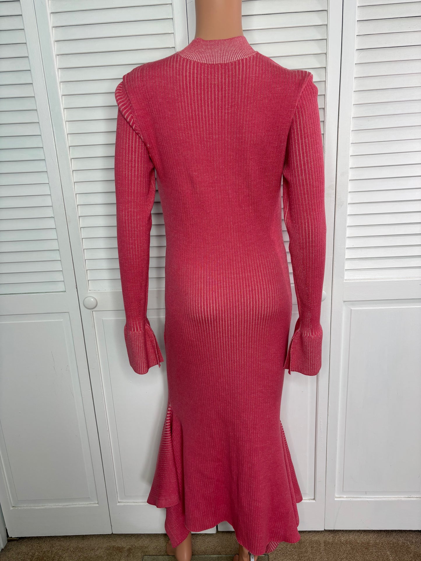 3.1 PHILLIP LIM Pink Ribbed Wool Cut-Out Maxi Dress Size Small