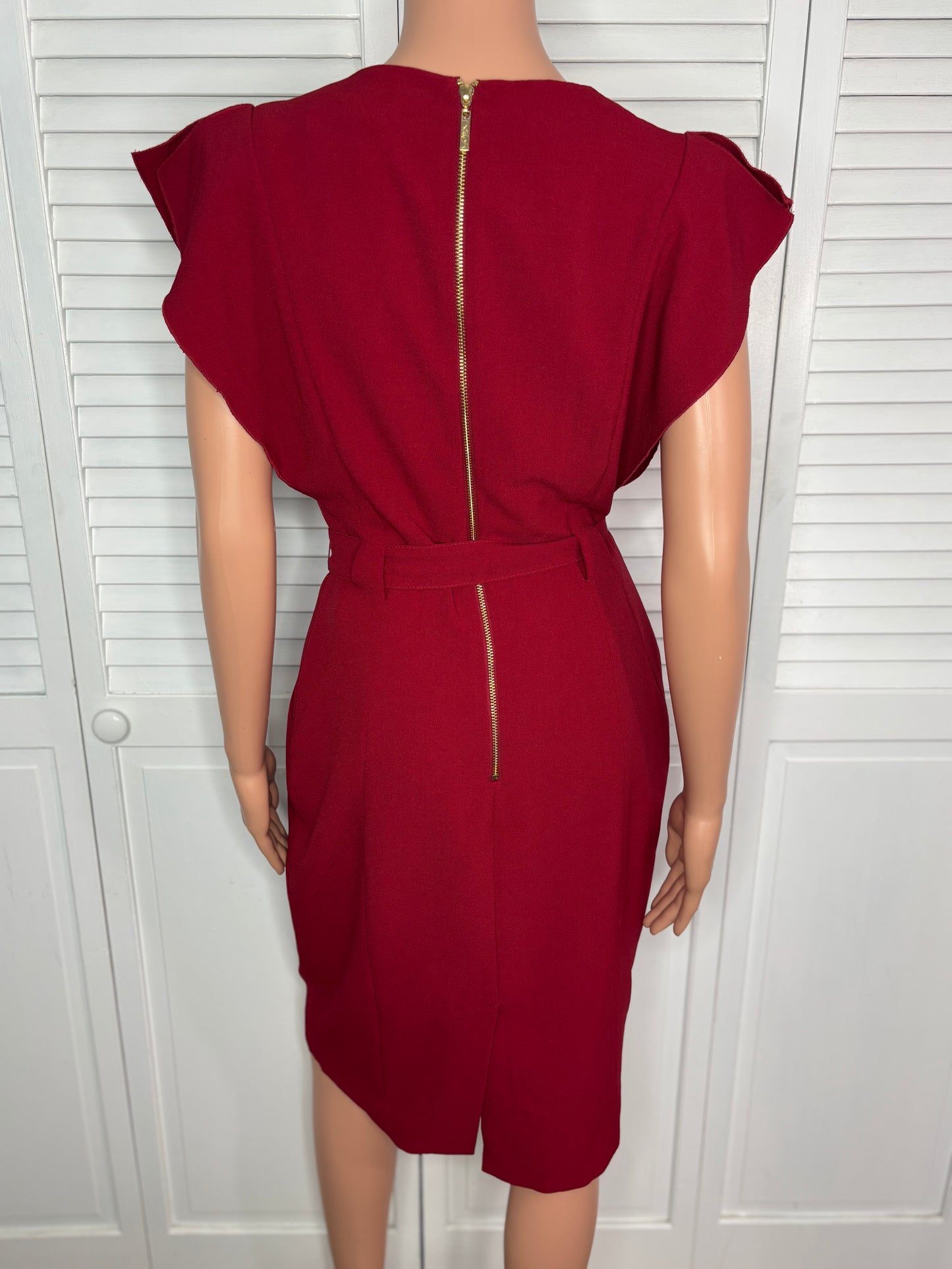 ELIZA J Red Ruffle Sleeve Crepe Sheath Dress Size 6
