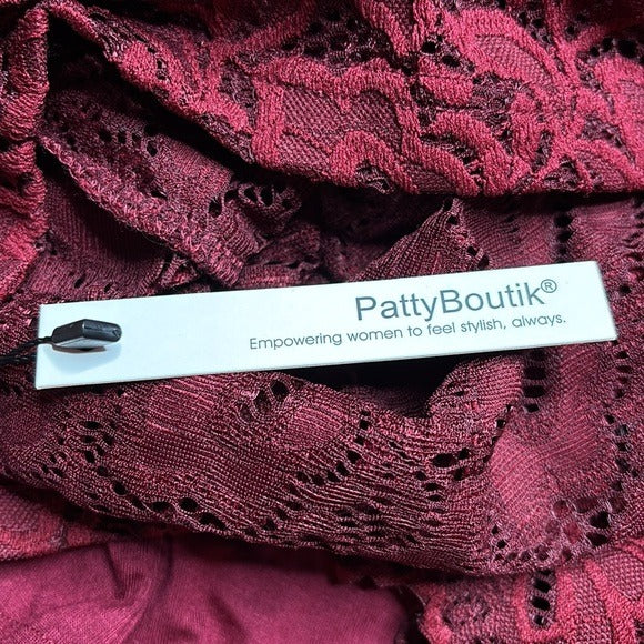 NEW PATTYBOUTIK Boatneck Sweetheart Inset Floral Lace Blouse in Burgundy Size Medium